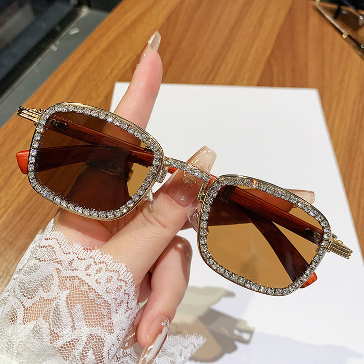 Women’s sunglasses with rhinestone-accented frame and modern wood design Kalsten