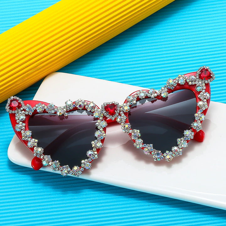 Women's Heart-Shaped Glamour Sunglasses with Rhinestone Decorations Kalsten