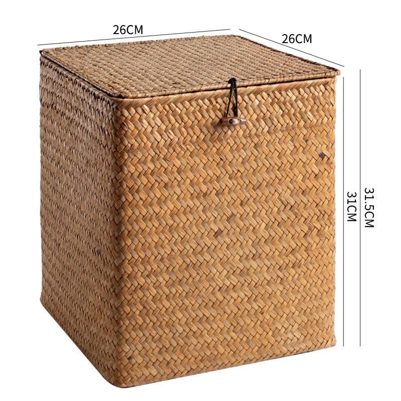 Unisex Rectangular Storage Basket with Lid made of Natural Material Kalsten