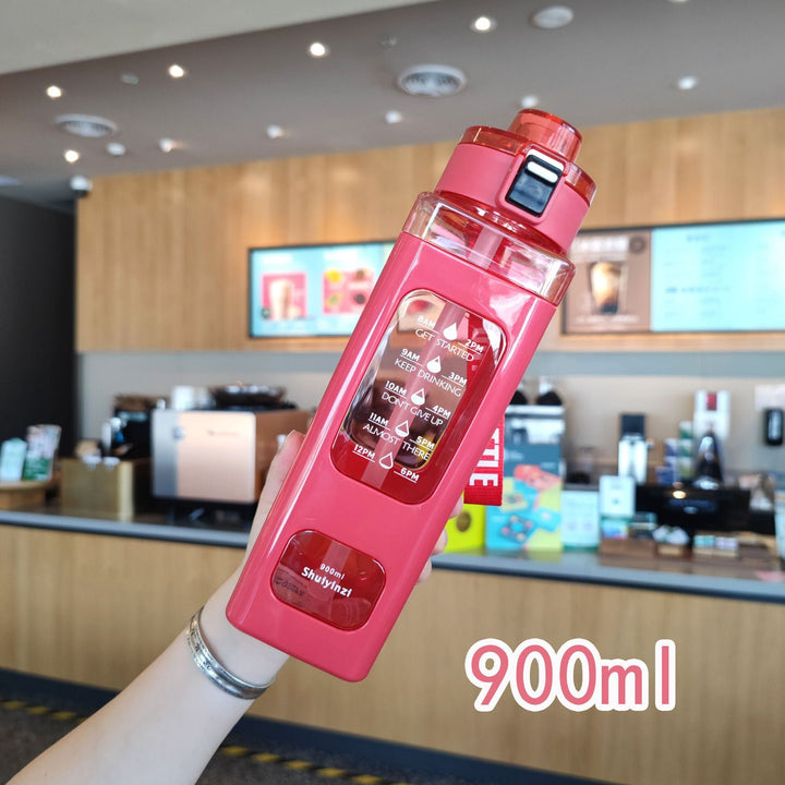 Women's water bottle with integrated time markers and straw Kalsten