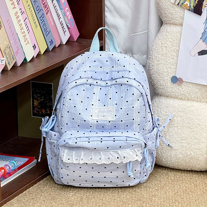 Charming Polka Dot Lace-Trimmed School Backpack