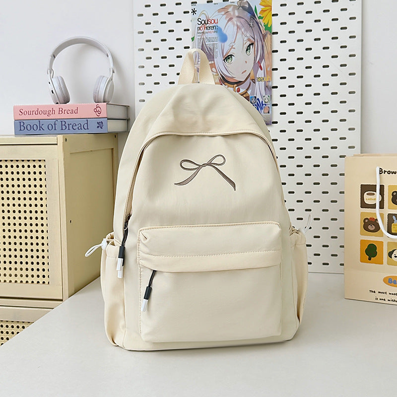 Minimalist Bow-Embellished School Backpack