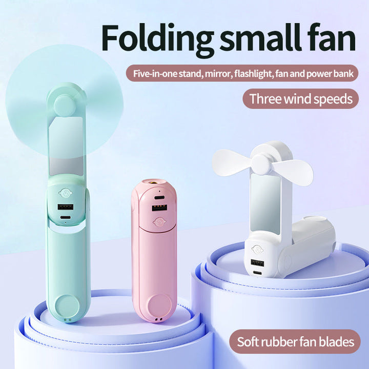 Unisex nan foldable handheld fan with built in USB power bank and compact mirror Kalsten
