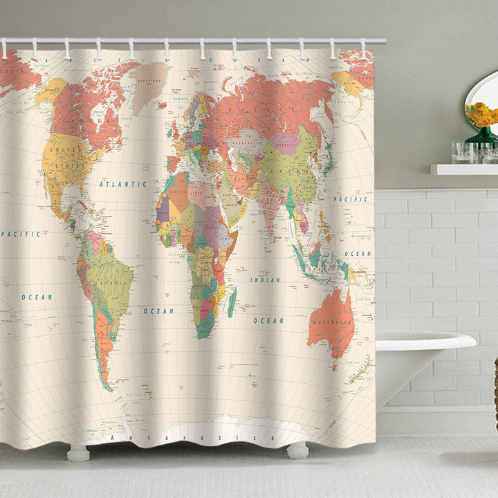 Vintage World Map Shower Curtain Kalsten
