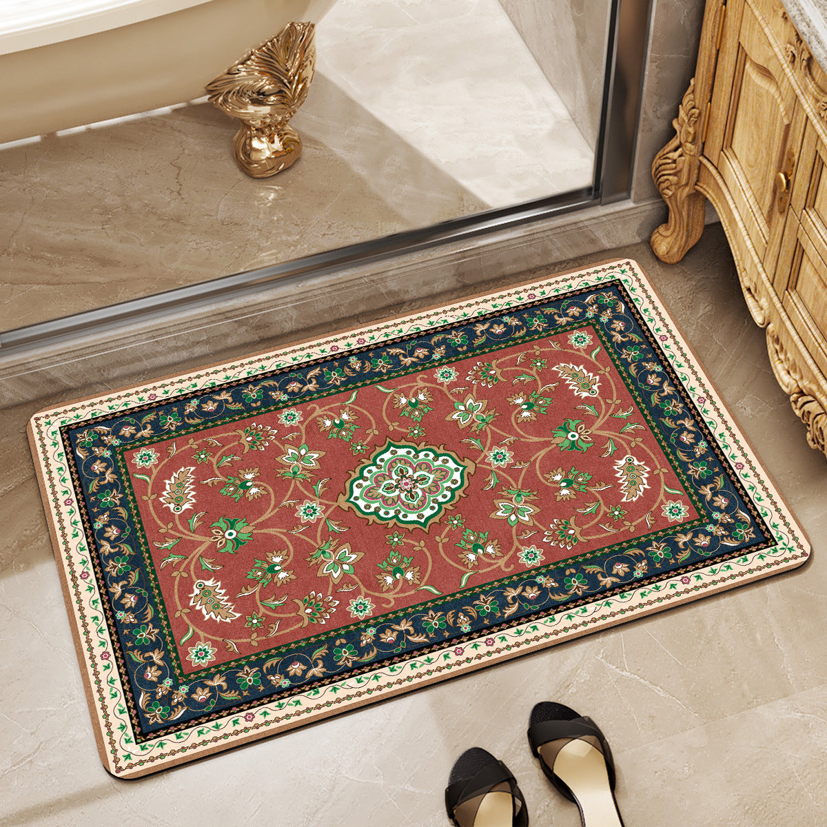 Elegant Floral Pattern Bath Mat Acalora