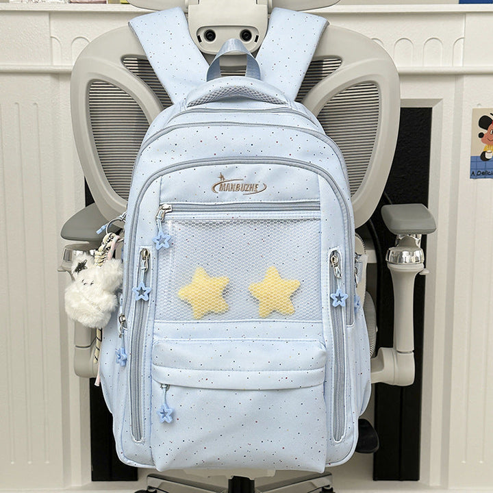 Star-Embellished Multi-Pocket School Backpack