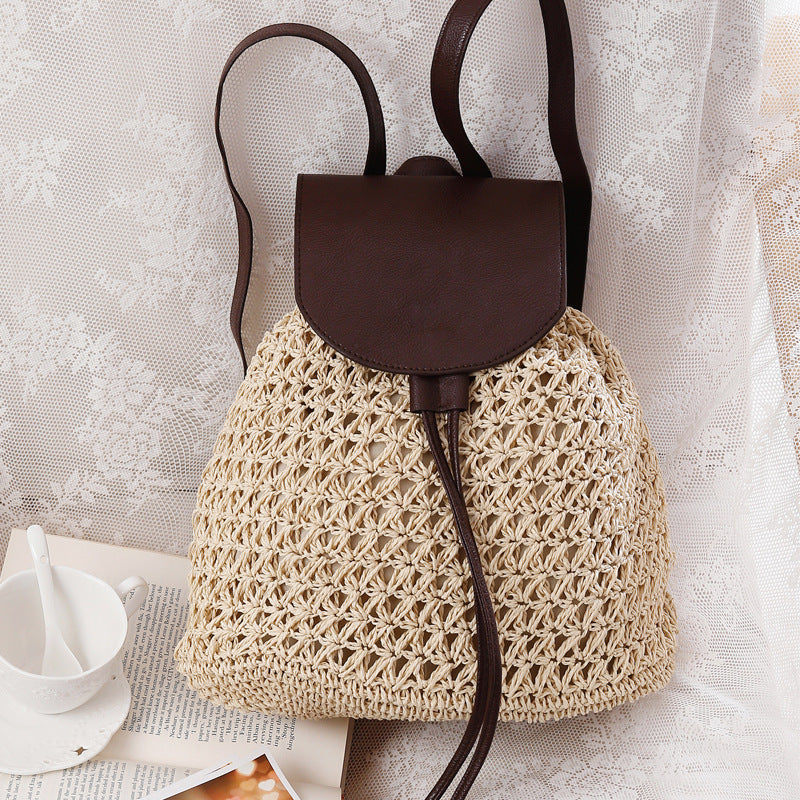 Macramee Backpack Bag with Elegant Leather Lid Kalsten