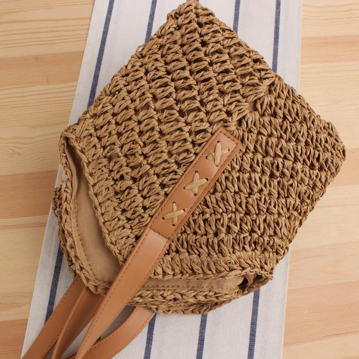 Generous straw shoulder bag with leather handles Kalsten