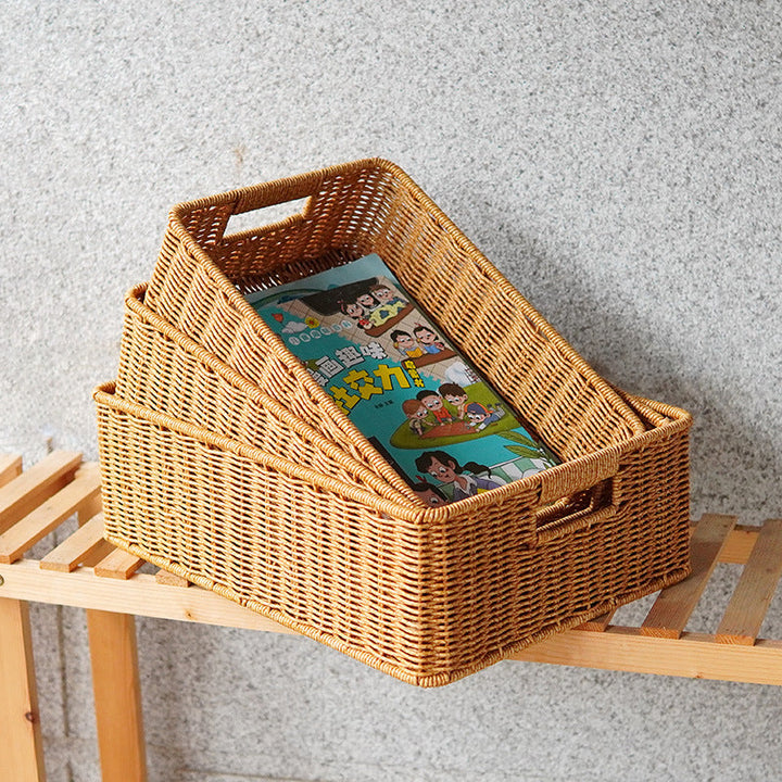 Women's Rectangular Storage Basket Made of Natural Wicker Kalsten
