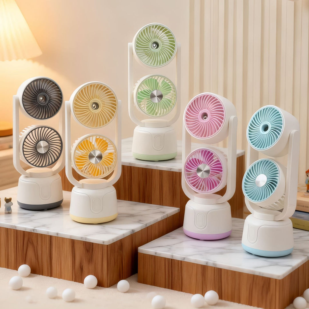 Unisex portable double fan with USB charging function, tiltable fan heads and quiet motor Kalsten
