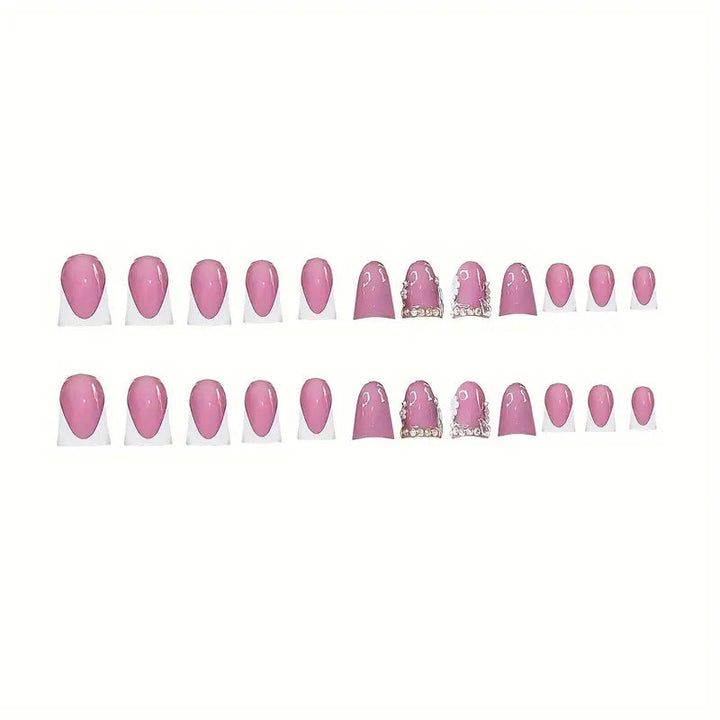 Elegant French Tip Press-On Nail Art with Rhinestone Accents Kalsten