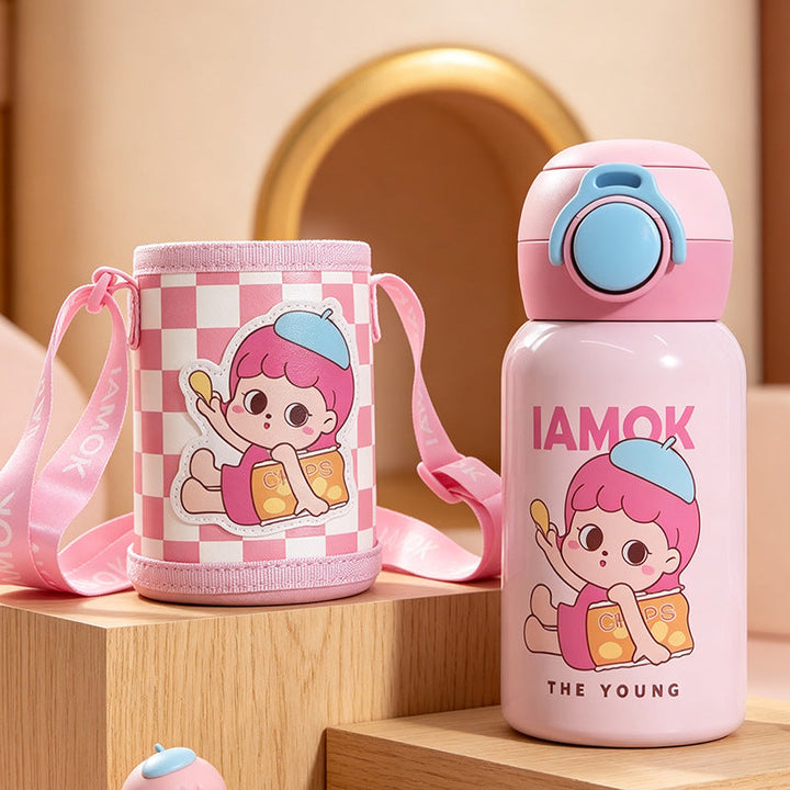 Women's insulated bottle with practical carrying strap and playful design Kalsten