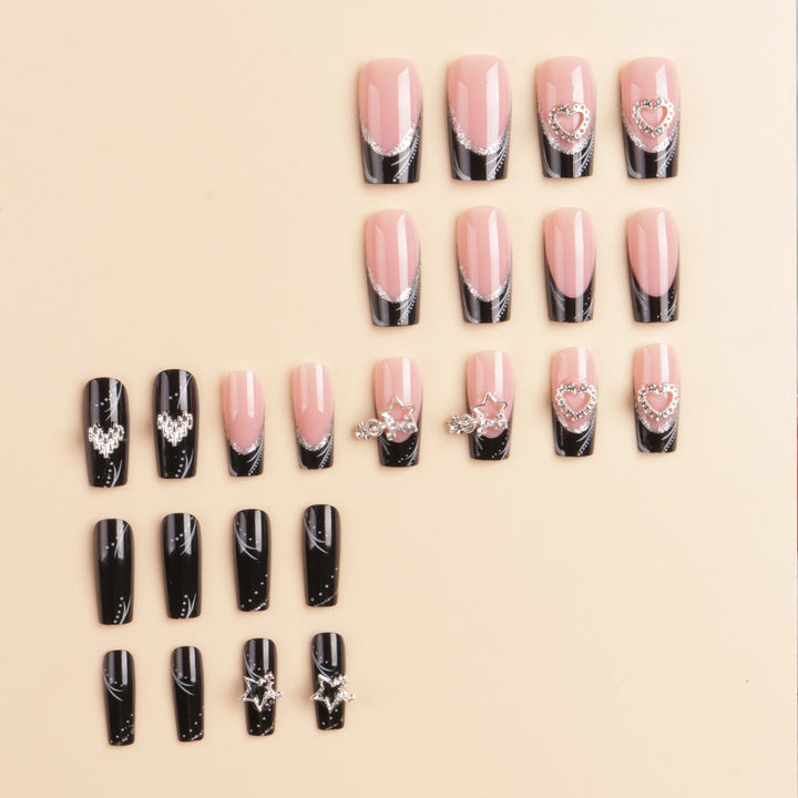 Artistic Long Press-On Nail Design with Rhinestone Accents Kalsten