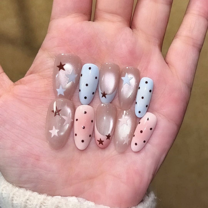 Artistic Star-Patterned Press-On Nail Art Kalsten