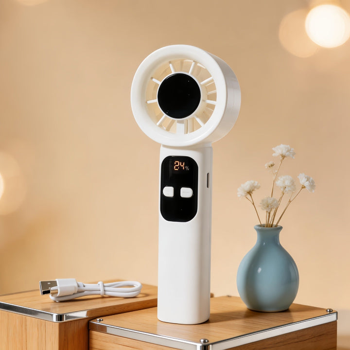 Ladies Portable Hand Fan with LCD Display and USB Connection Kalsten