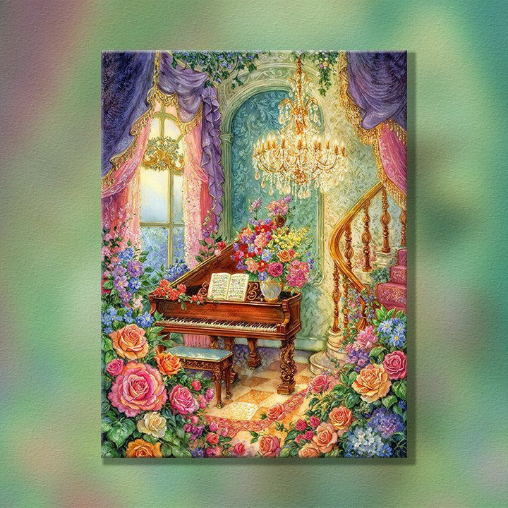 Elegant Floral Piano Scene Wall Art Kalsten