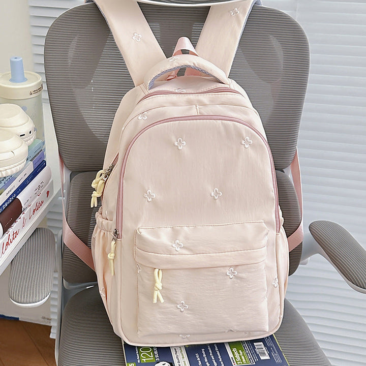 Floral-Embellished Lightweight School Backpack