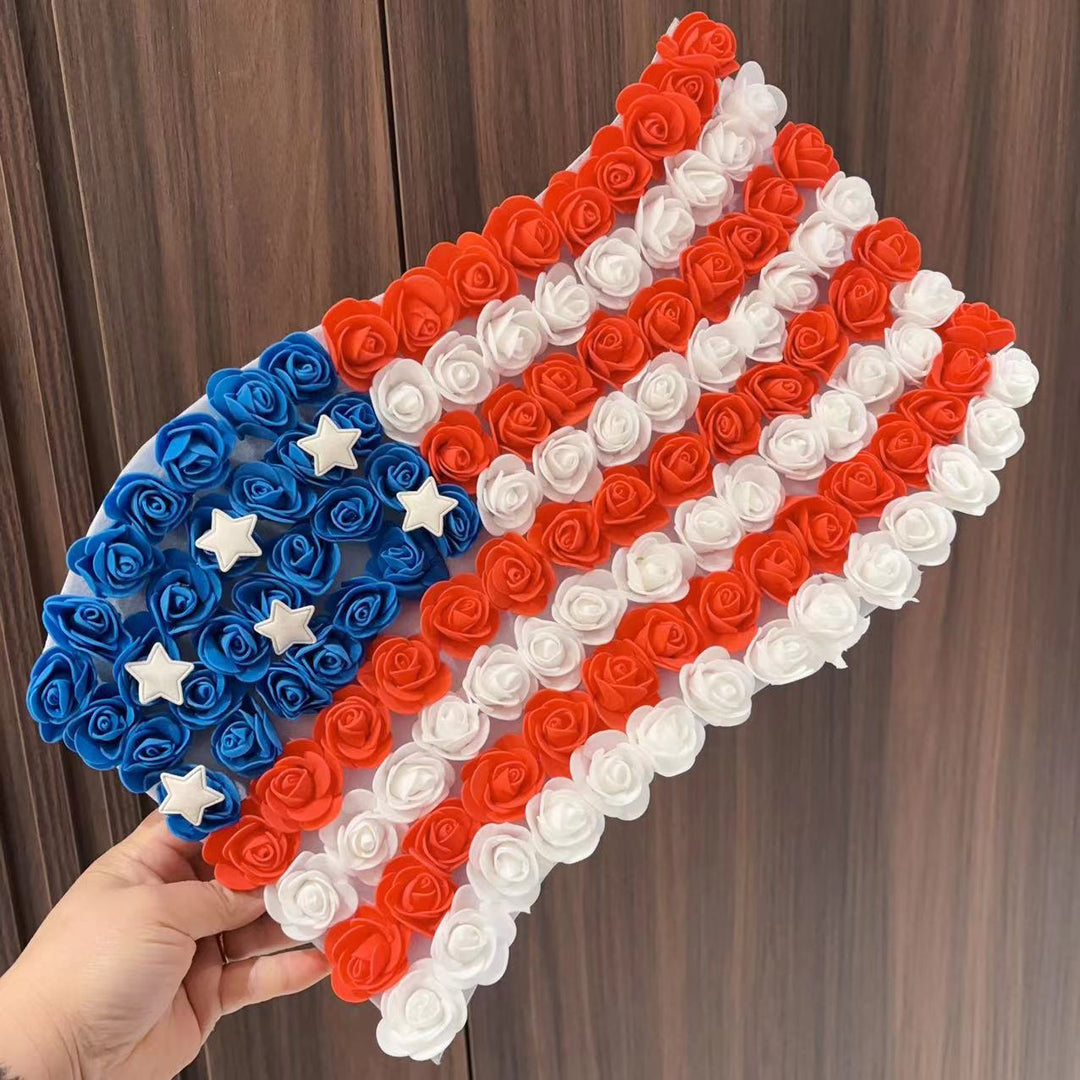 Unisex hanging decoration in flag shape made of foam roses with star applications Kalsten