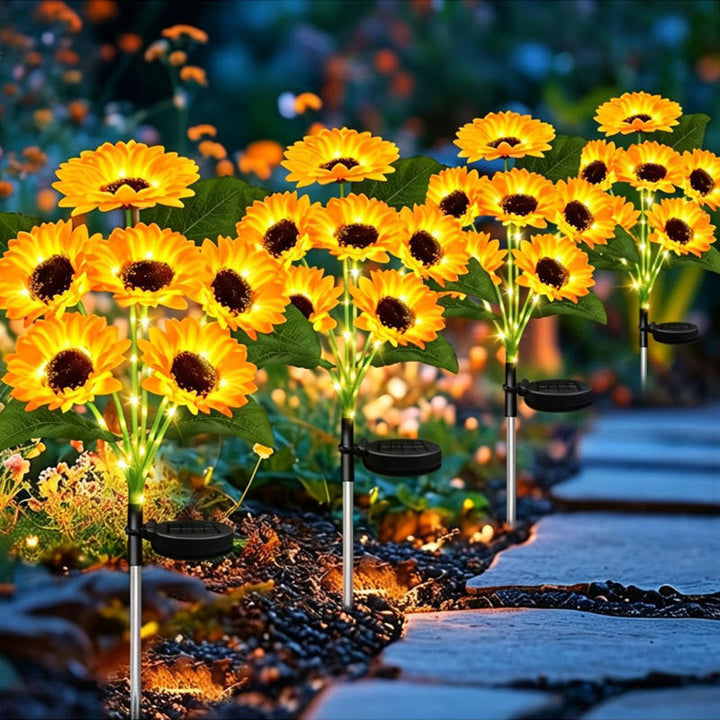 Solar-Powered LED Sunflower Garden Stake Lamp With Waterproof Panel And Adjustable Stem Kalsten