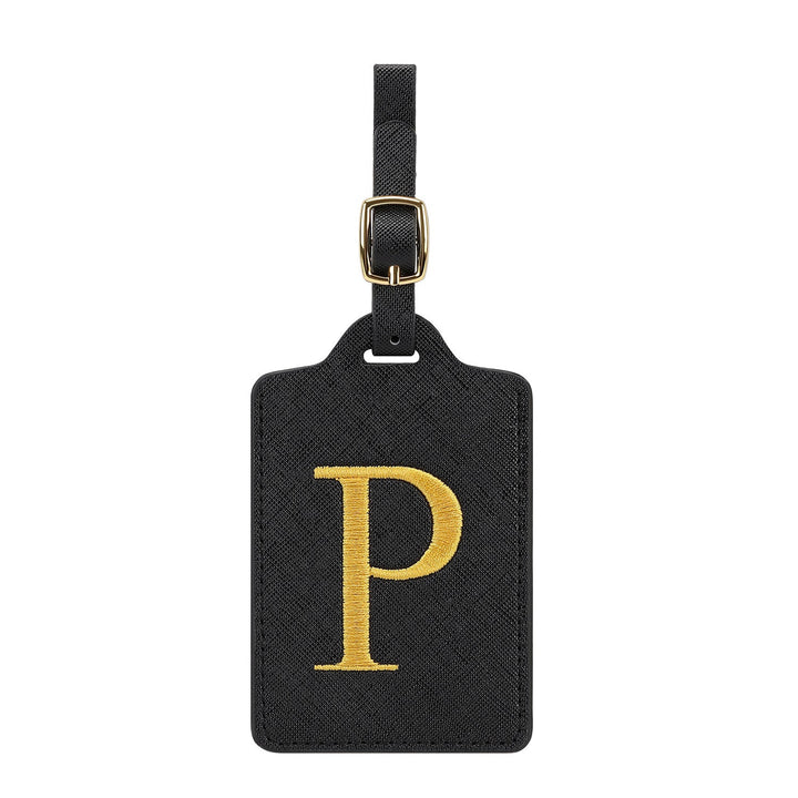 embroidered initial monogram leather luggage tag with adjustable buckle strap Kalsten