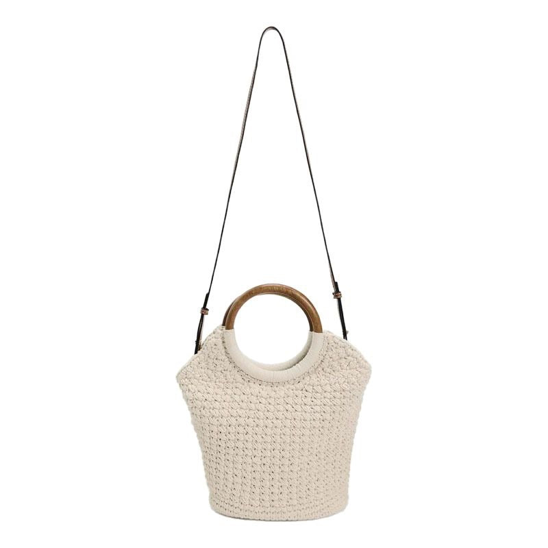 Handcrafted tote bag with round wooden handle Kalsten