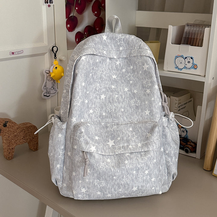 Multi-Pocket Lightweight Star-Patterned School Backpack