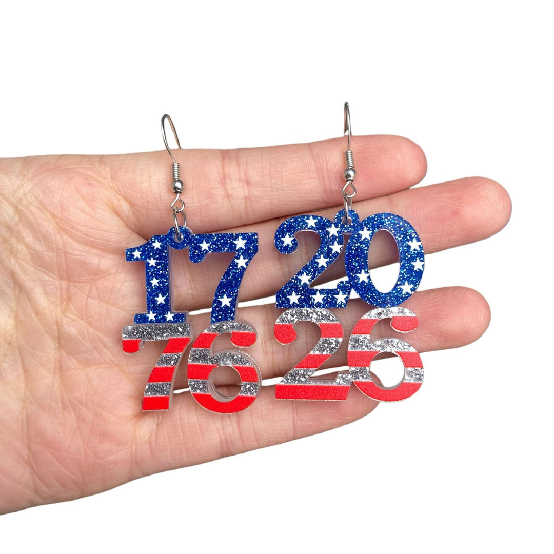 Women's dangling number earrings made of acrylic with glitter and star design and fish hook Kalsten