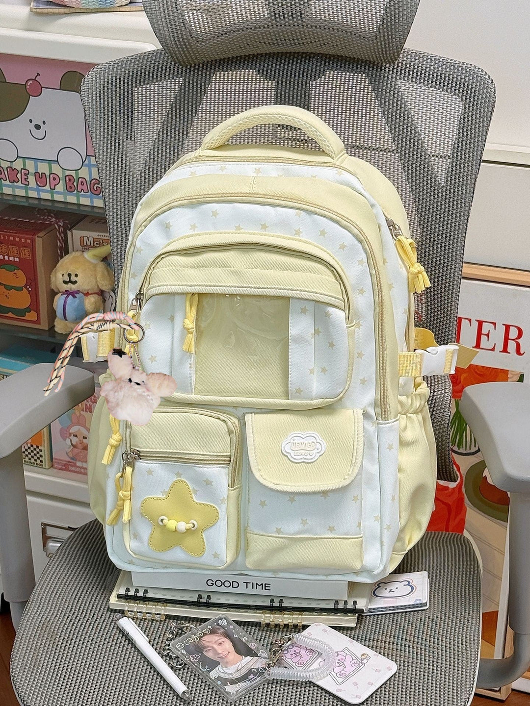 Cute Star-Print Multi-Pocket School Backpack