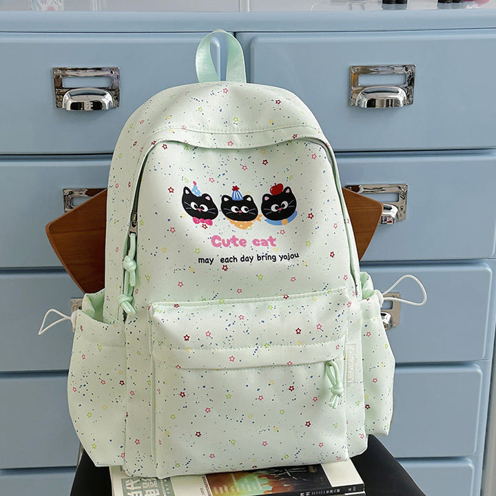 Cute Cat-Themed Multi-Pocket School Backpack