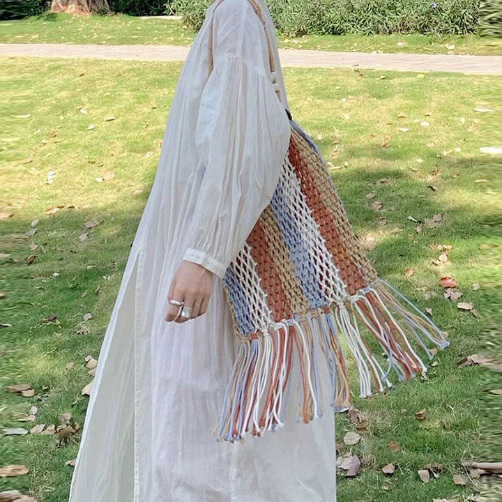 Braided tote bag with colorful fringes Kalsten