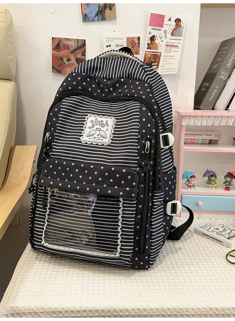 Multi-Pocket Star-Patterned School Backpack