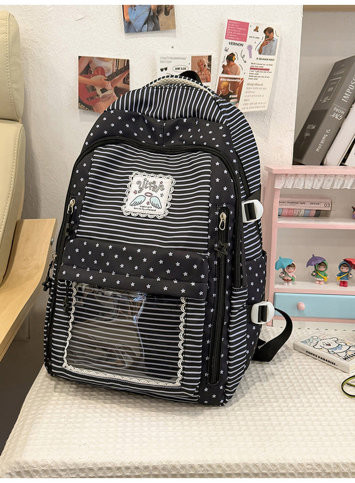 Multi-Pocket Star-Patterned School Backpack