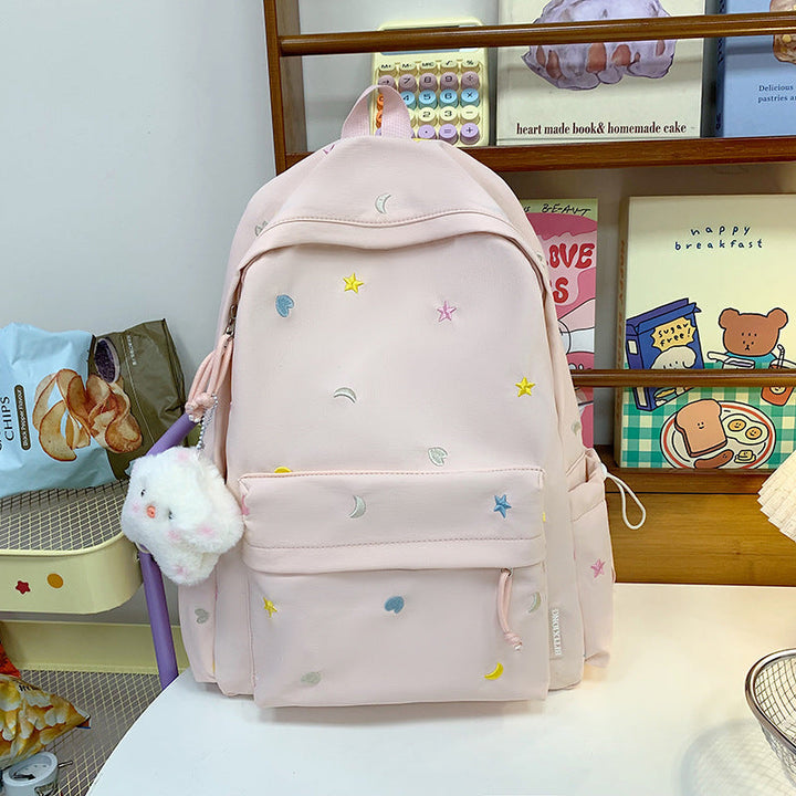 Embroidered Star and Moon Pattern School Backpack