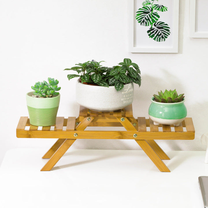 Flower rack made of durable bamboo with two levels Kalsten