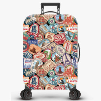 Unisex nan robust Hartschalen Trolley with nostalgic railway collage print, fully rotating smooth-running wheels and retractable telescopic handle Kalsten