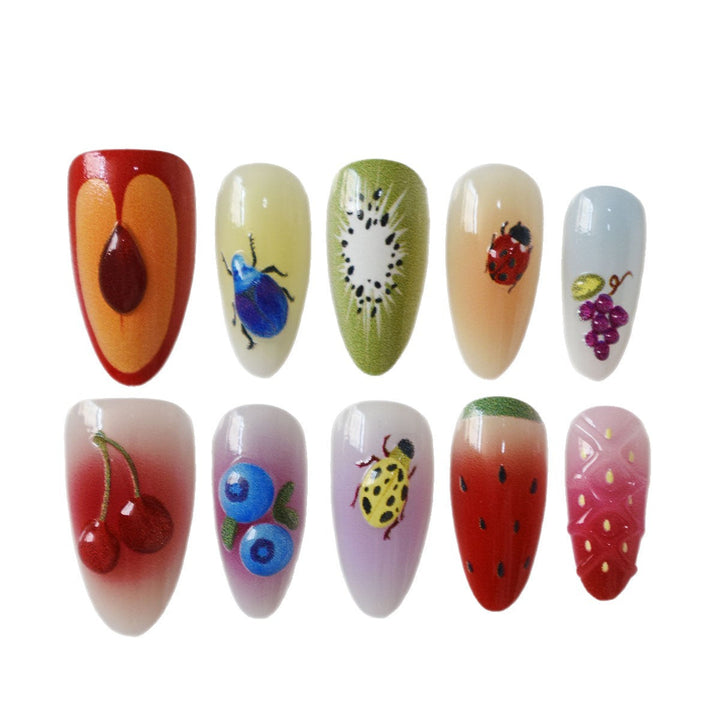 Creative Fruit and Insect-Themed Press-On Nail Art Kalsten