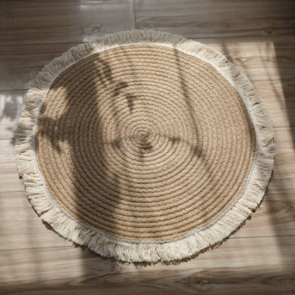 Round Jute Rug with Fringes Acalora