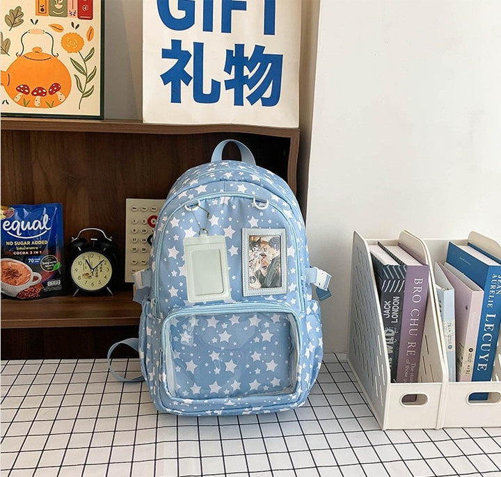 Star-Patterned College School Backpack