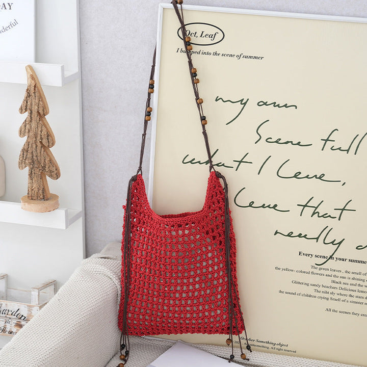 Handmade net tote bag with wooden accents Kalsten