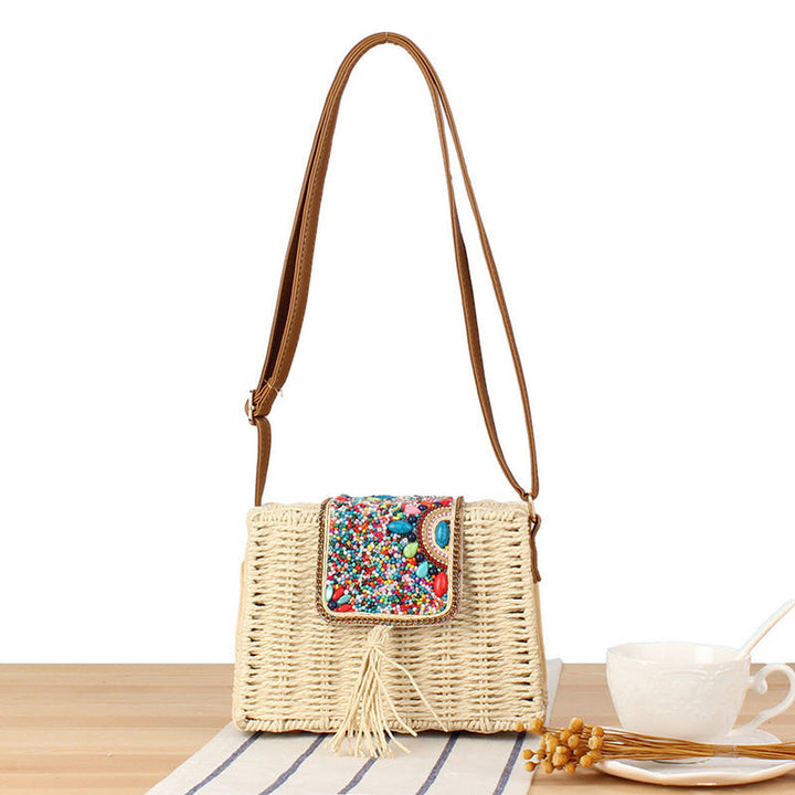 Fashionable straw shoulder bag with unique decor Kalsten