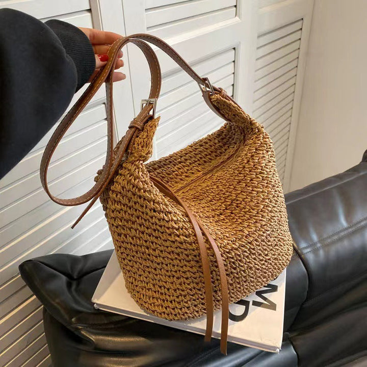 Cultivated raffia shoulder bag with leather accents Kalsten
