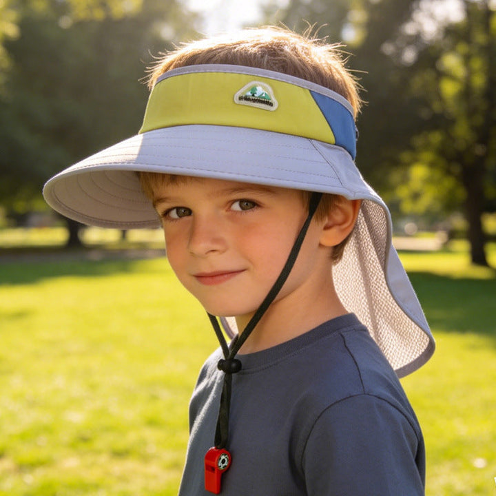 children sun protection hat with neck warmer adjustable chin strap and breathable mesh visor
