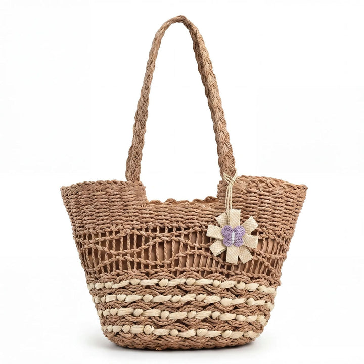 Handwoven straw bag with unique flower detail Kalsten