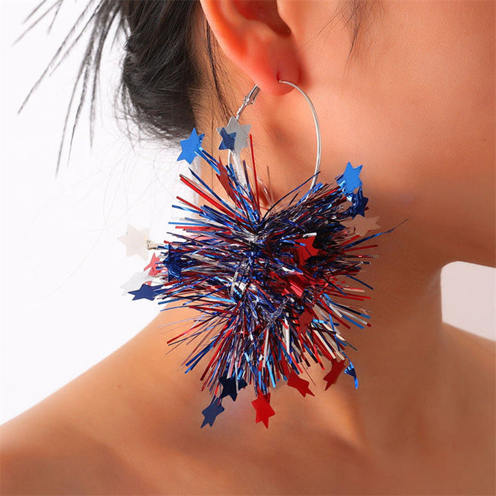Unisex nan festive metallic tinsel pom pom hoop earrings Kalsten
