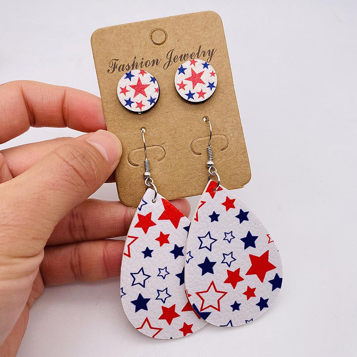 Women's nan lightweight drop earrings made of faux leather with star pattern and matching round ear studs Kalsten