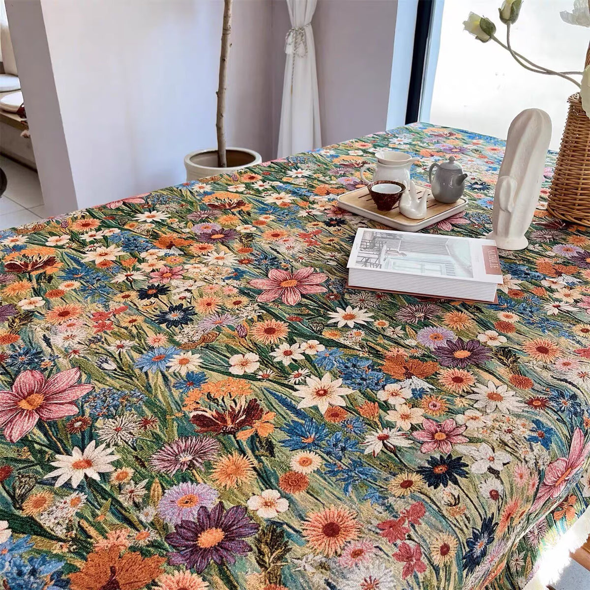 Embroidered Floral Tablecloth