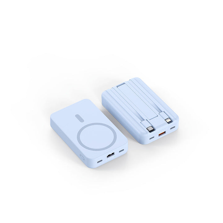Portable power bank with integrated charging cables and Qi charging function Kalsten