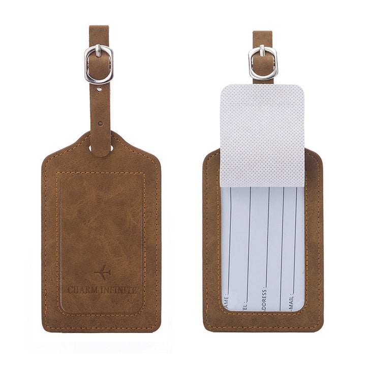 vintage leather luggage tag with transparent ID window and adjustable buckle strap Kalsten