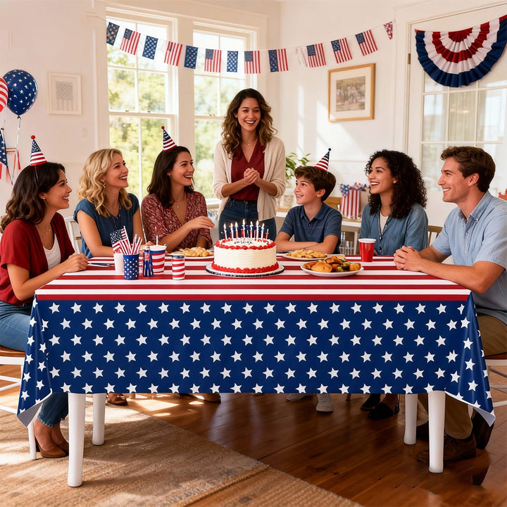 Unisex nan patriotic rectangular party tablecloth with stars and stripes waterproof disposable plastic Kalsten