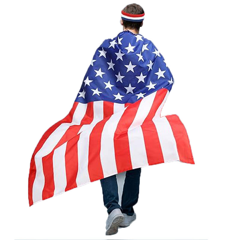 Independence Day wearable flag cape wrap with breathable lightweight polyester stitched star field Kalsten